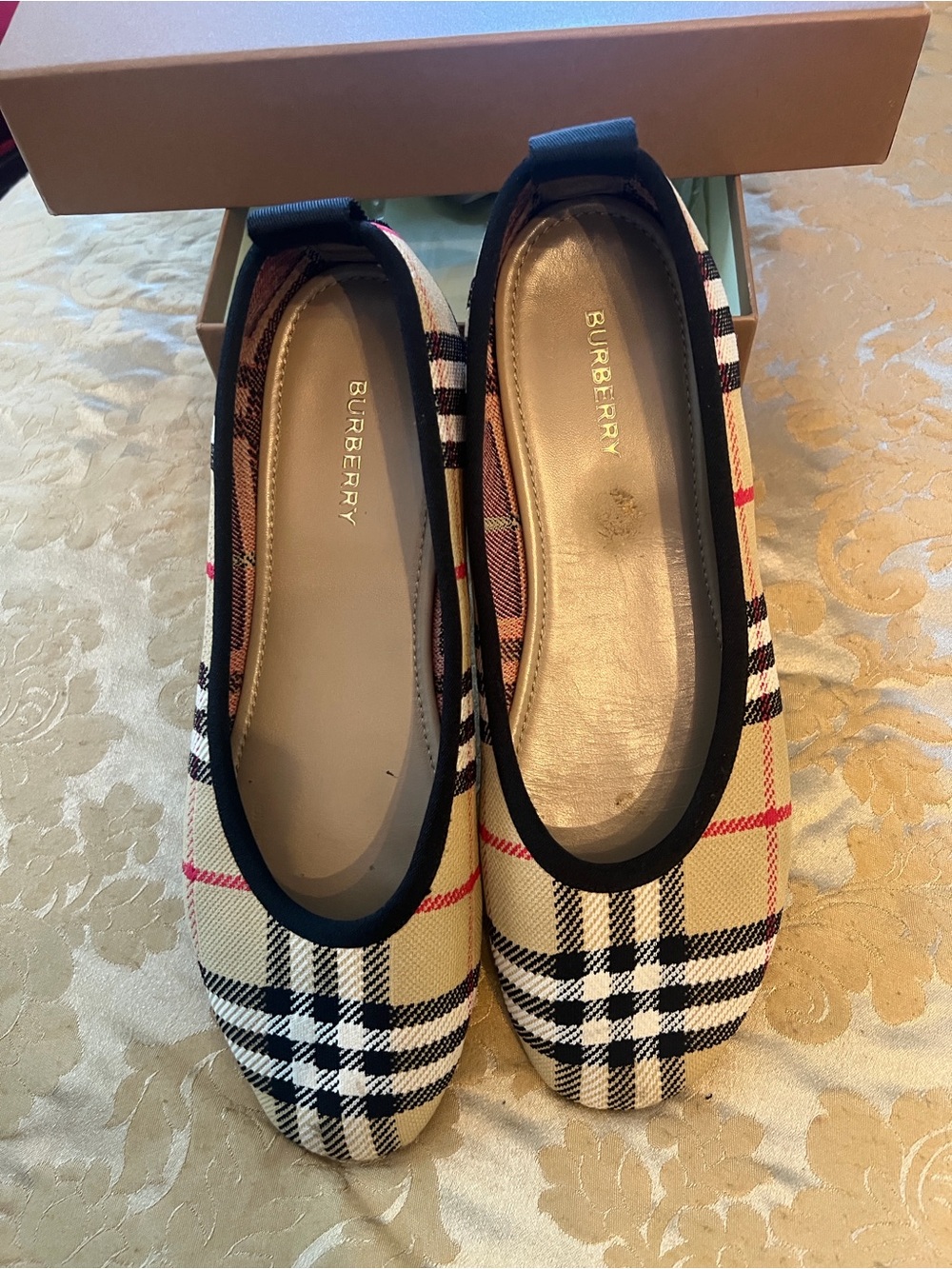 Burberry Black & Beige Check Ballet Flats